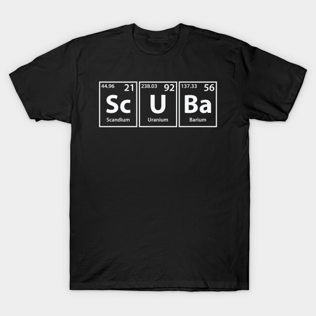 Scuba (Sc-U-Ba) Periodic Elements Spelling T-Shirt by cerebrands